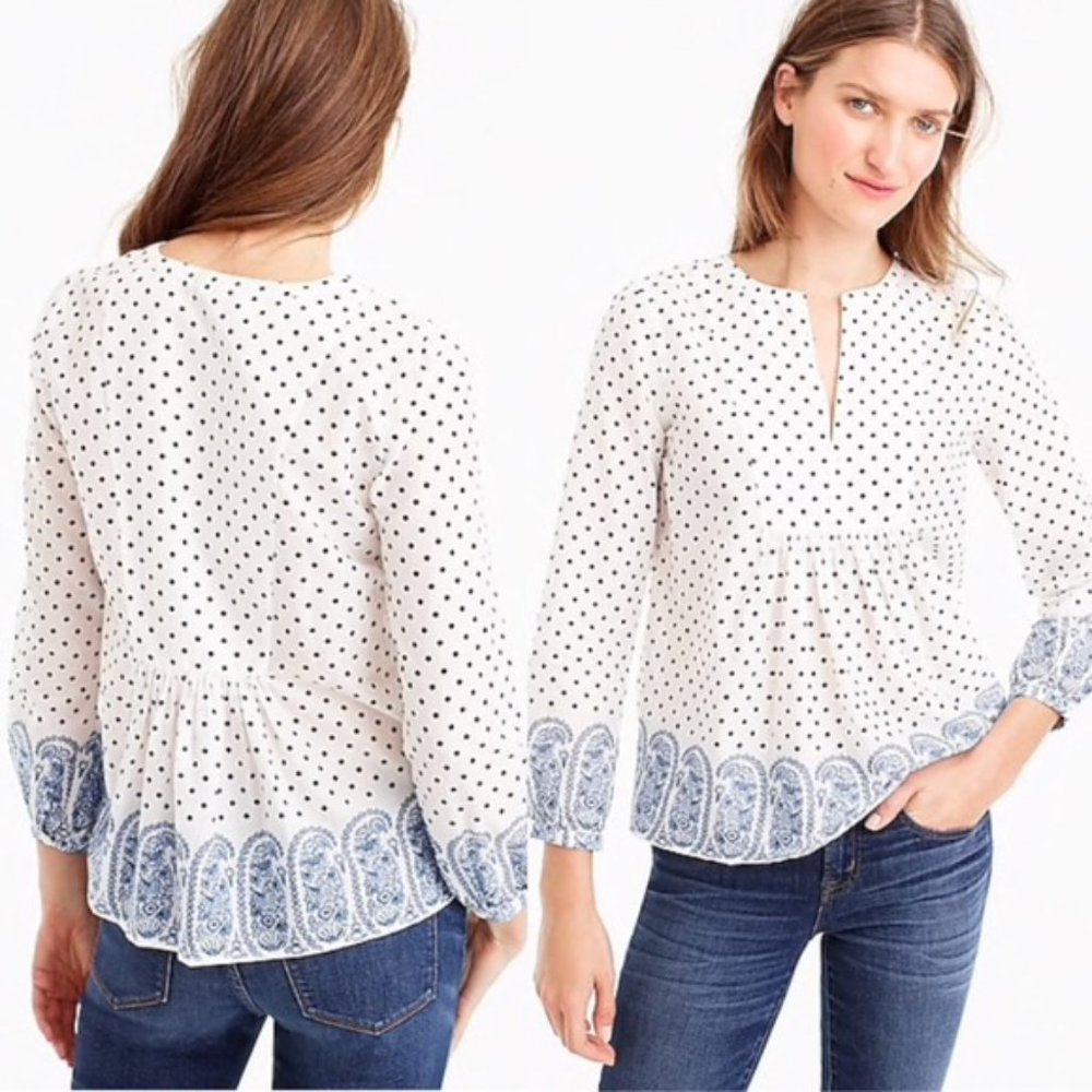 J.Crew Popover Top in Polkadot Paisley